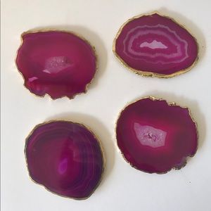 Agate coasters with gold trim - pink